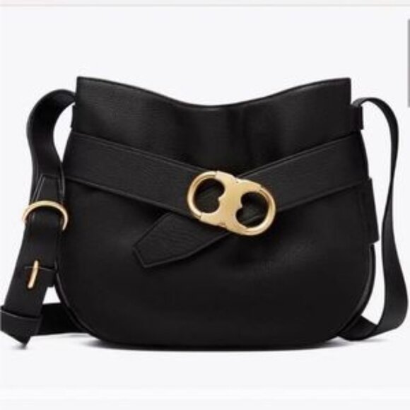 Tory Burch Handbags - Tory Burch Black pebbled leather Gemini Link Crossbody Shoulder Bag